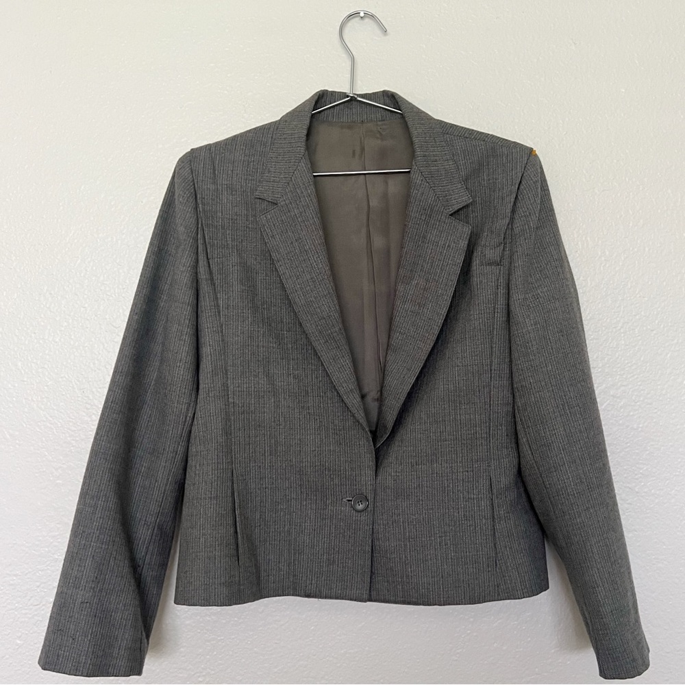ADOLFO ESPRIT Vintage Wool Structured Crop Blazer in Gray SZ 8
